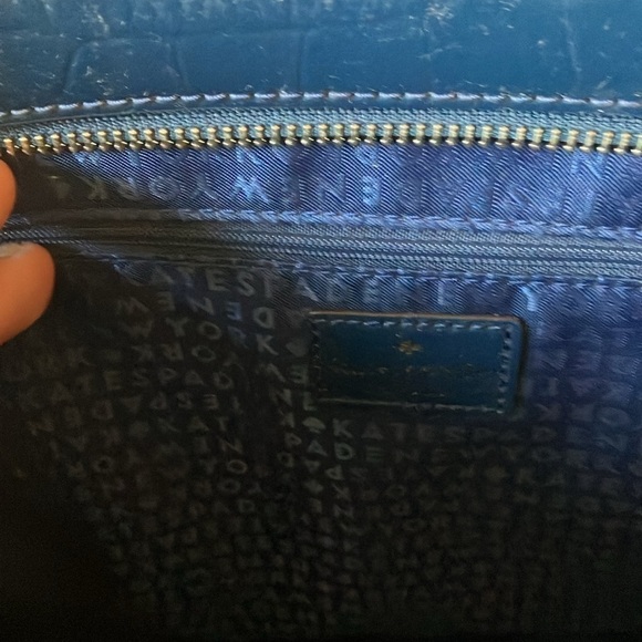 Kate Spade: Elissa Bristol Drive Croc Embossed Tote Bag- Petrol Blue - Picture 4 of 16